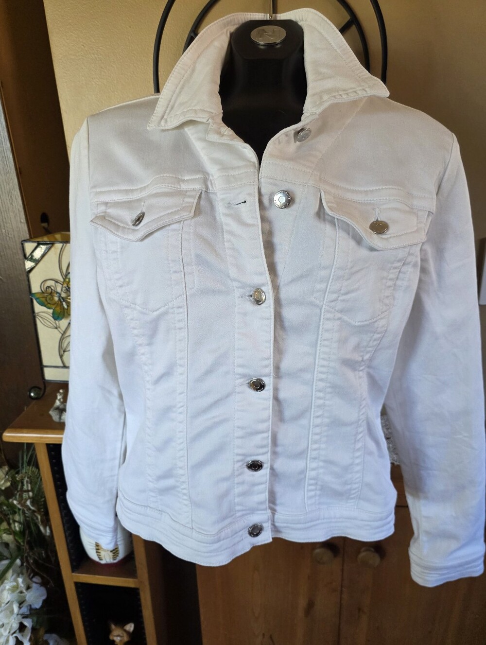 Parasuco White Cotton Blend Denim Jacket with Button Front Size XL